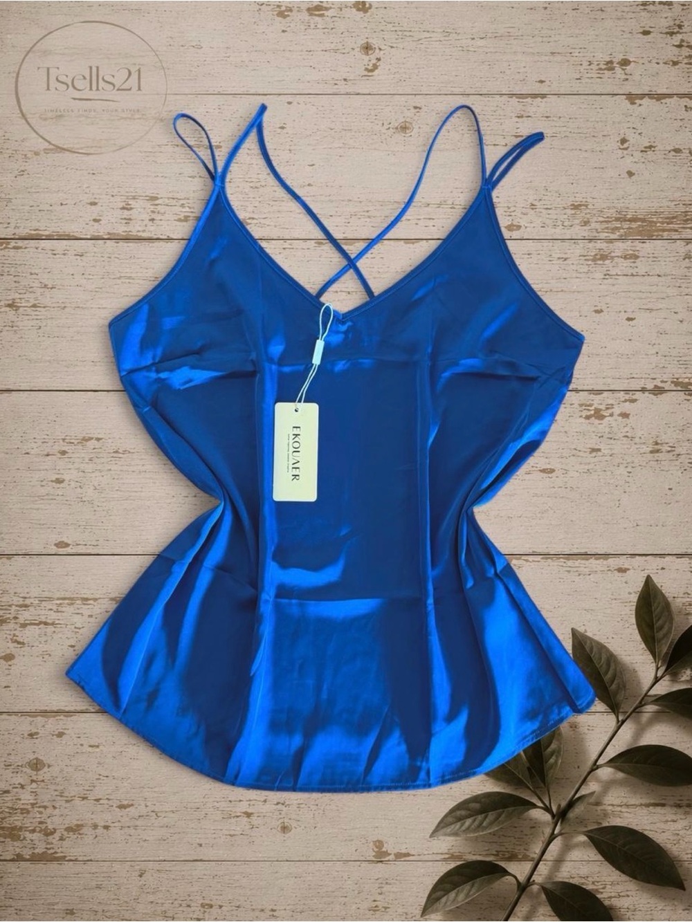 NWT Ekouaer Royal Blue Satin Camisole Top - Size S